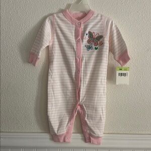 Pink Striped Kids One Piece with Butterfly Design